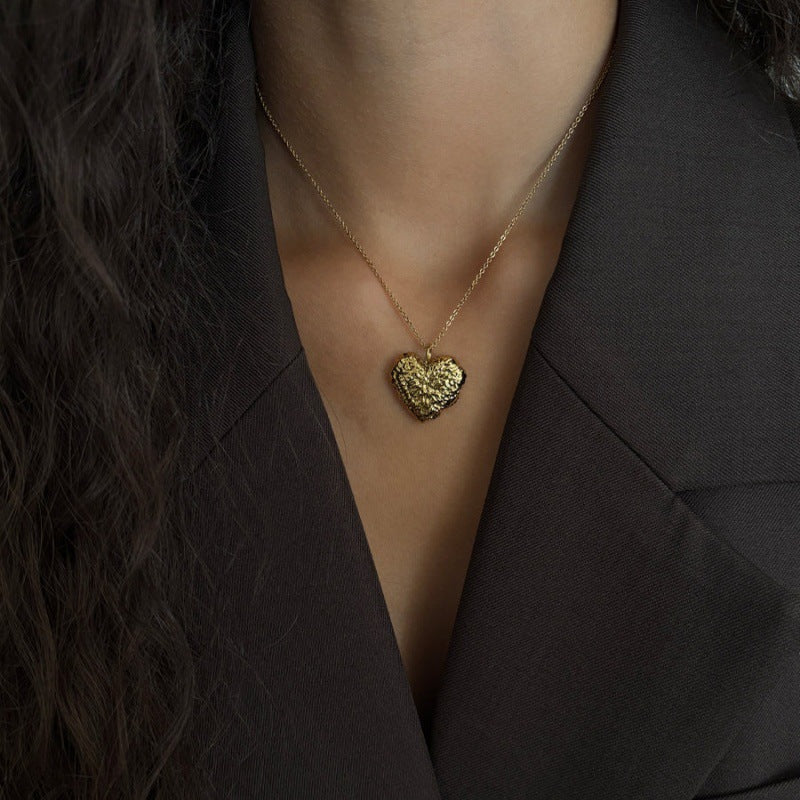 “Textured Heart” 18K Real Gold Plated Brass Pendant Necklace