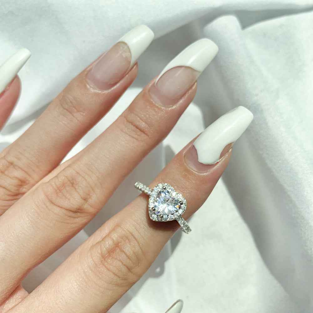 “Blush Radiance” 925 Sterling Silver Pink Heart Halo Pavé Ring
