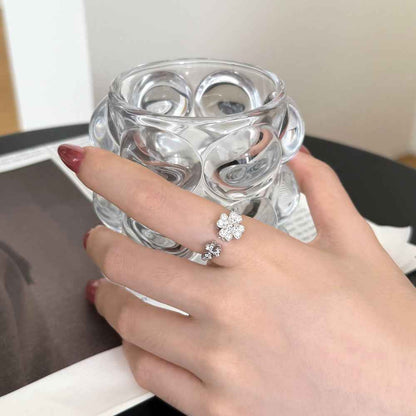 “Clover Serenade” 925 Sterling Silver Heart Clover Open Ring