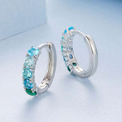 “Emerald Tide” S925 Sterling Silver Gradient Green Huggie Earrings