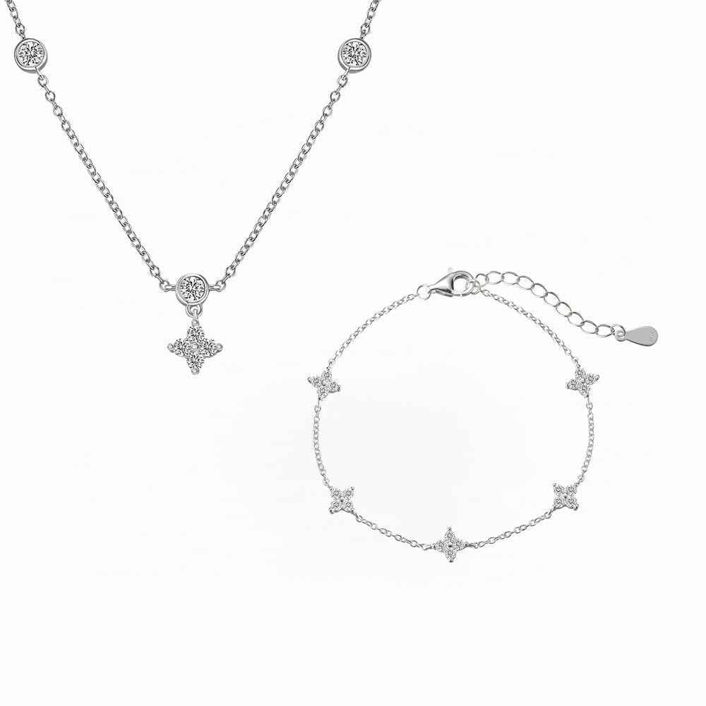 “Starlit Bloom” S925 Sterling Silver Necklace & Bracelet Set