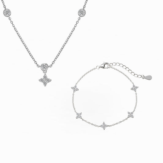 “Starlit Bloom” S925 Sterling Silver Necklace & Bracelet Set