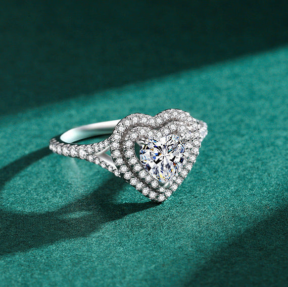“Royal Heart Halo” 925 Sterling Silver Statement Ring