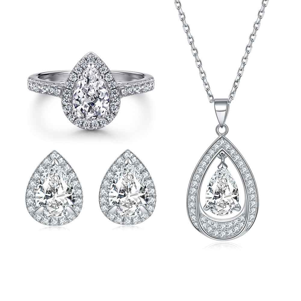 Teardrop Radiance 925 Sterling Silver Zircon Jewelry Set