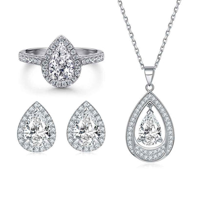 Teardrop Radiance 925 Sterling Silver Zircon Jewelry Set