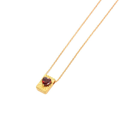 Scarlet Radiance Heart Square 18K Gold-Plated Brass Necklace