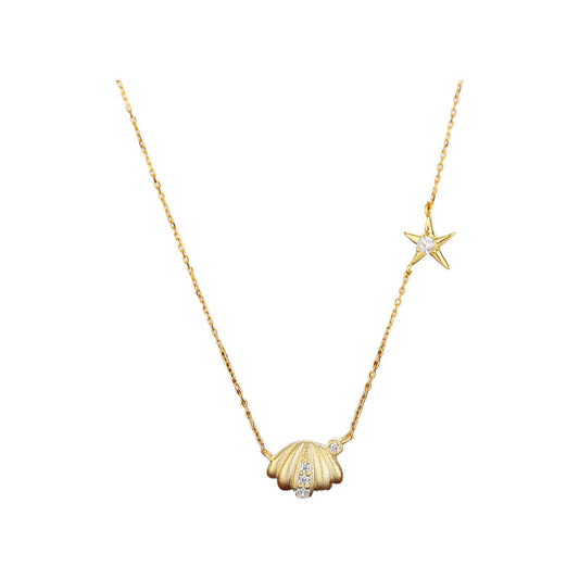 "Orange Ocean" 925 Sterling Gold-Plated Diamond-Row Shell-Star Necklace – Low-Luxury & Coastal Chic