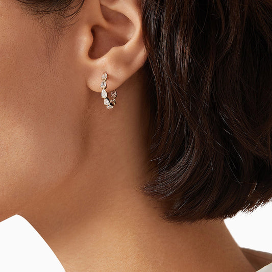 "Crystal Raindrop" 925 Sterling Silver Teardrop Zircon Hoop Earrings