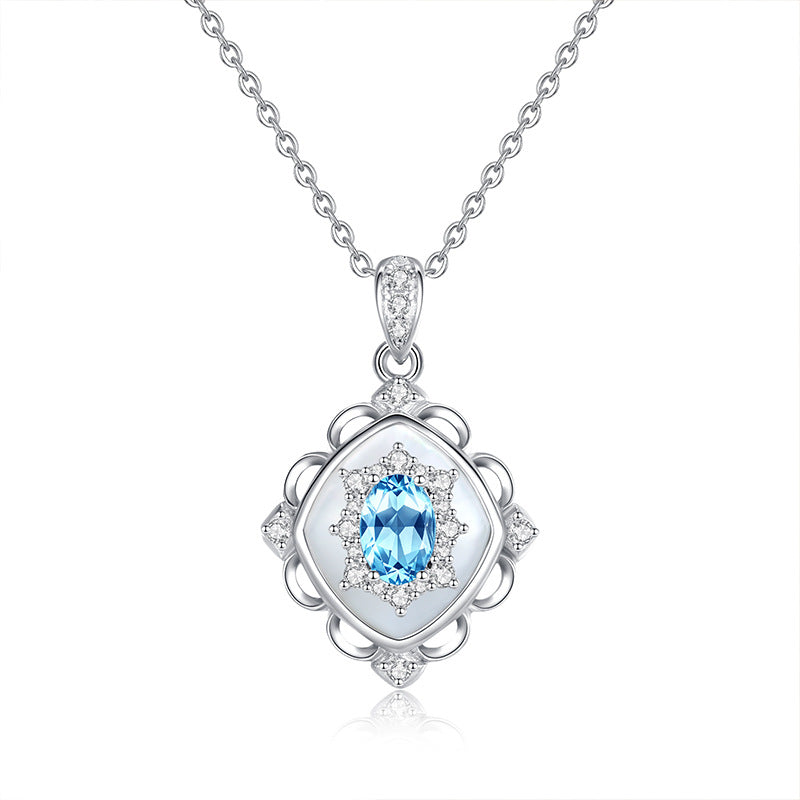 "Floating Light Palace" 925 Sterling Silver Retro Crystal Necklace with Mother-of-Pearl - Elegant and Regal