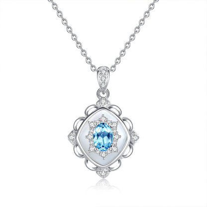 "Floating Light Palace" 925 Sterling Silver Retro Crystal Necklace with Mother-of-Pearl - Elegant and Regal
