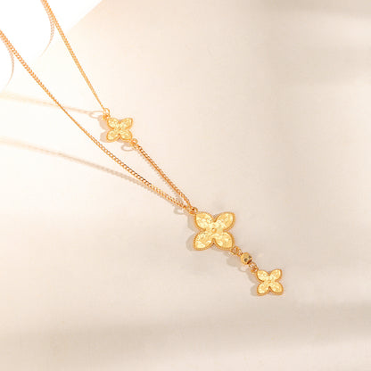“Golden Clover Cascade” S925 Sterling Silver Clover Necklace