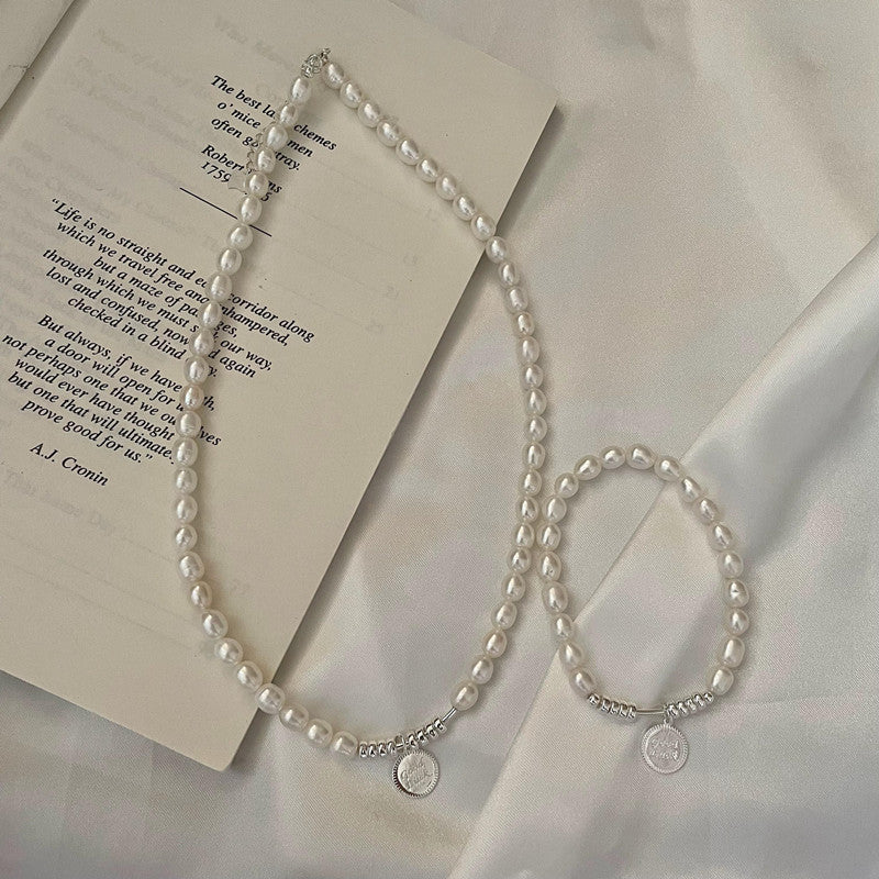 “Fortune Pearl” 925 Sterling Silver Freshwater Pearl Necklace & Bracelet Set