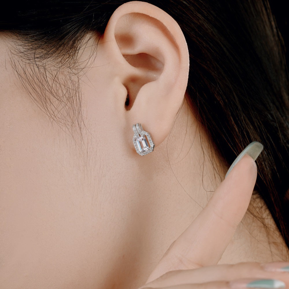 “Sugar Halo” S925 Sterling Silver Hollow Rectangular Stud Earrings