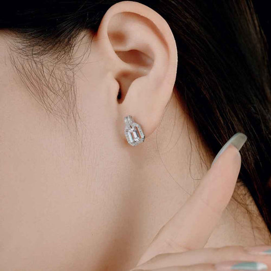 “Sugar Halo” S925 Sterling Silver Hollow Rectangular Stud Earrings