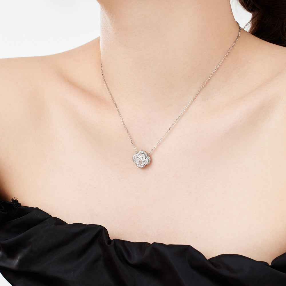 “Clover Brilliance” S925 Sterling Silver Pavé Clover Jewelry Set (Necklace, Earrings & Ring)
