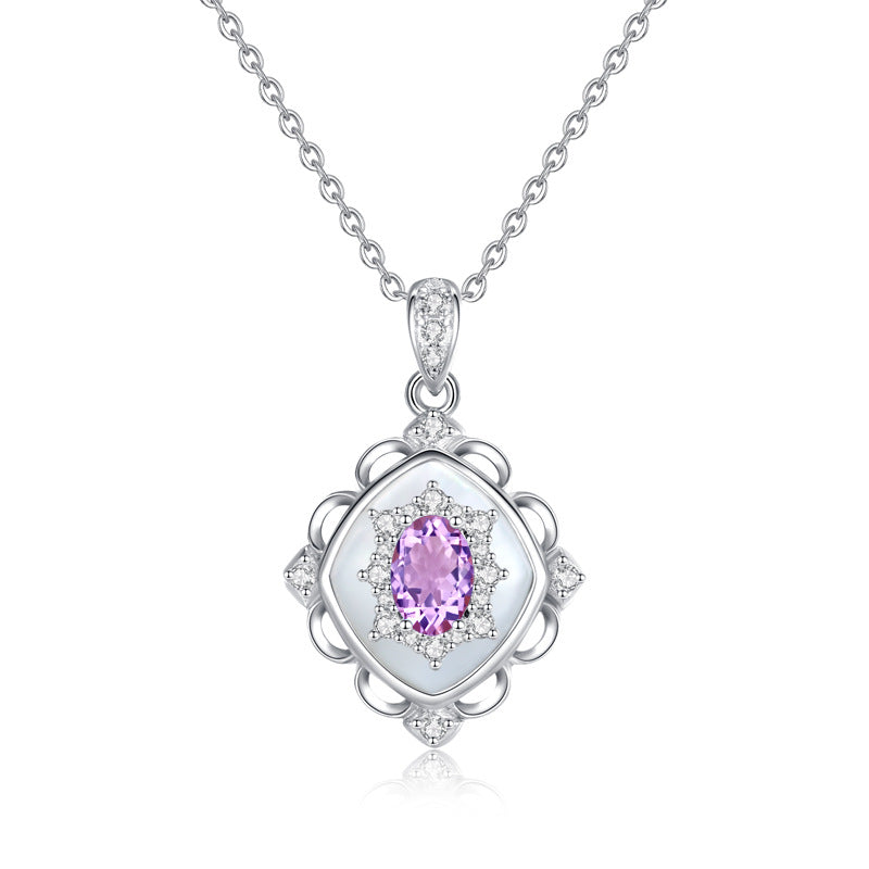 "Floating Light Palace" 925 Sterling Silver Retro Crystal Necklace with Mother-of-Pearl - Elegant and Regal