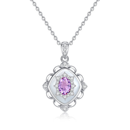 "Floating Light Palace" 925 Sterling Silver Retro Crystal Necklace with Mother-of-Pearl - Elegant and Regal