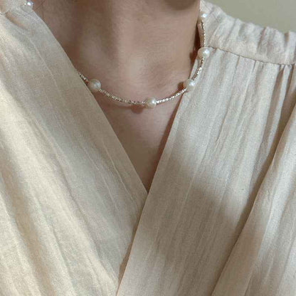 "Silvered Pearl" 925 Sterling Silver Freshwater Pearl Necklace & Bracelet