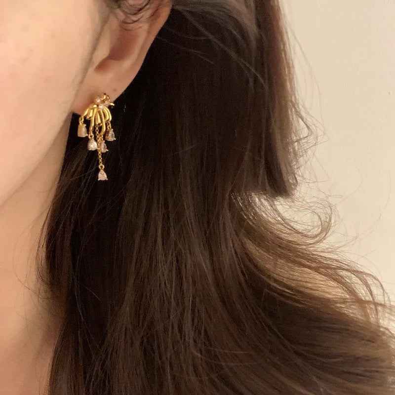 “Sparkling Fireworks” 925 Sterling Silver Tassel Stud Earrings