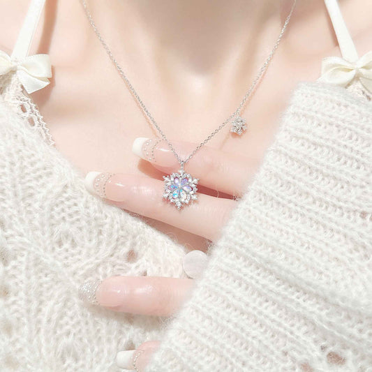 "Aurora Snowflake" 925 Sterling Silver Opal-Glow Pendant Necklace
