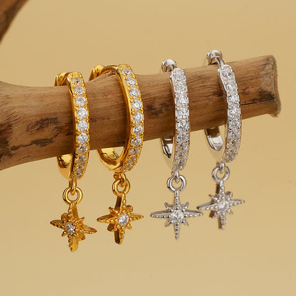 "Polar Star" 925 Sterling Silver Pavé Hoop Drop Earrings