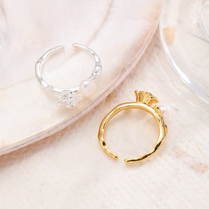 Vintage Rose Freshwater Pearl 18K Gold-Plated Open Ring