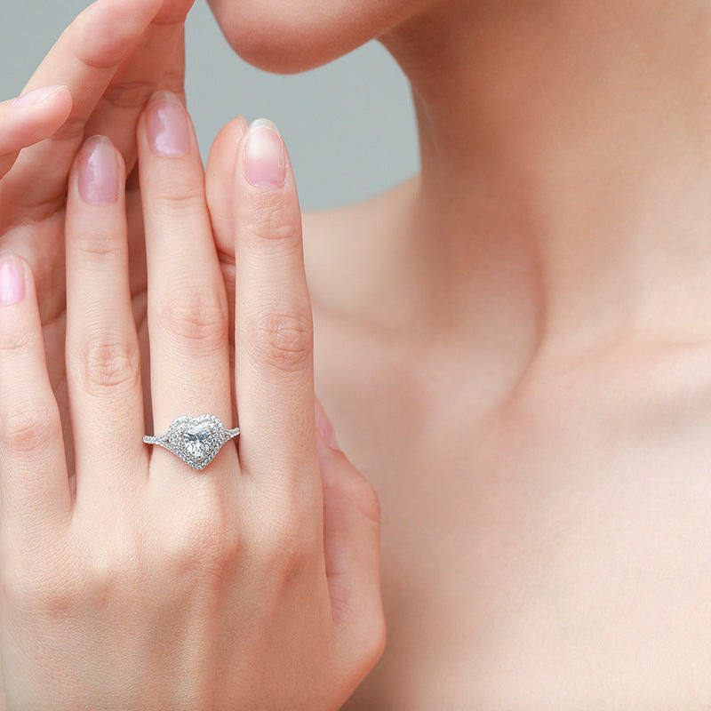 “Royal Heart Halo” 925 Sterling Silver Statement Ring