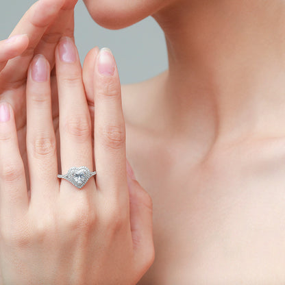 “Royal Heart Halo” 925 Sterling Silver Statement Ring