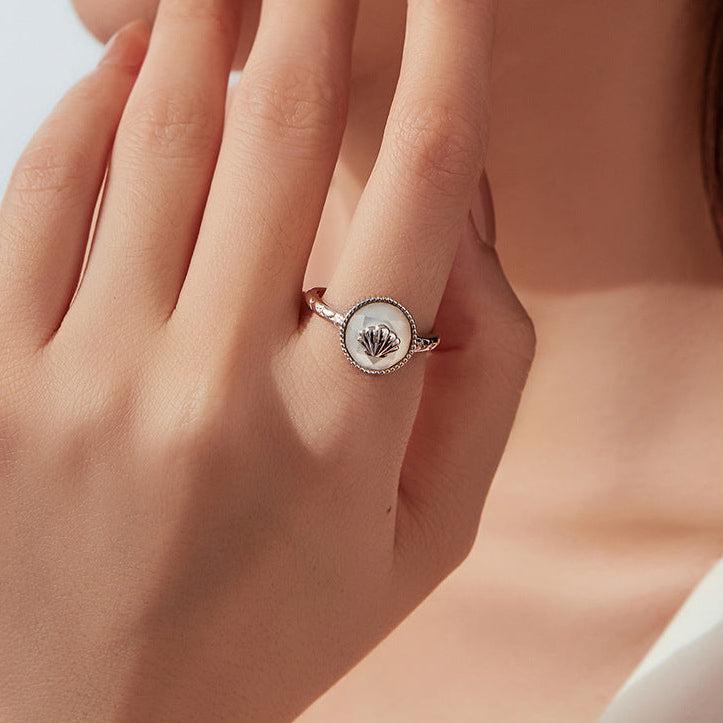“Pearl Shell Glow” S925 Sterling Silver Mother-of-Pearl Shell Open Ring
