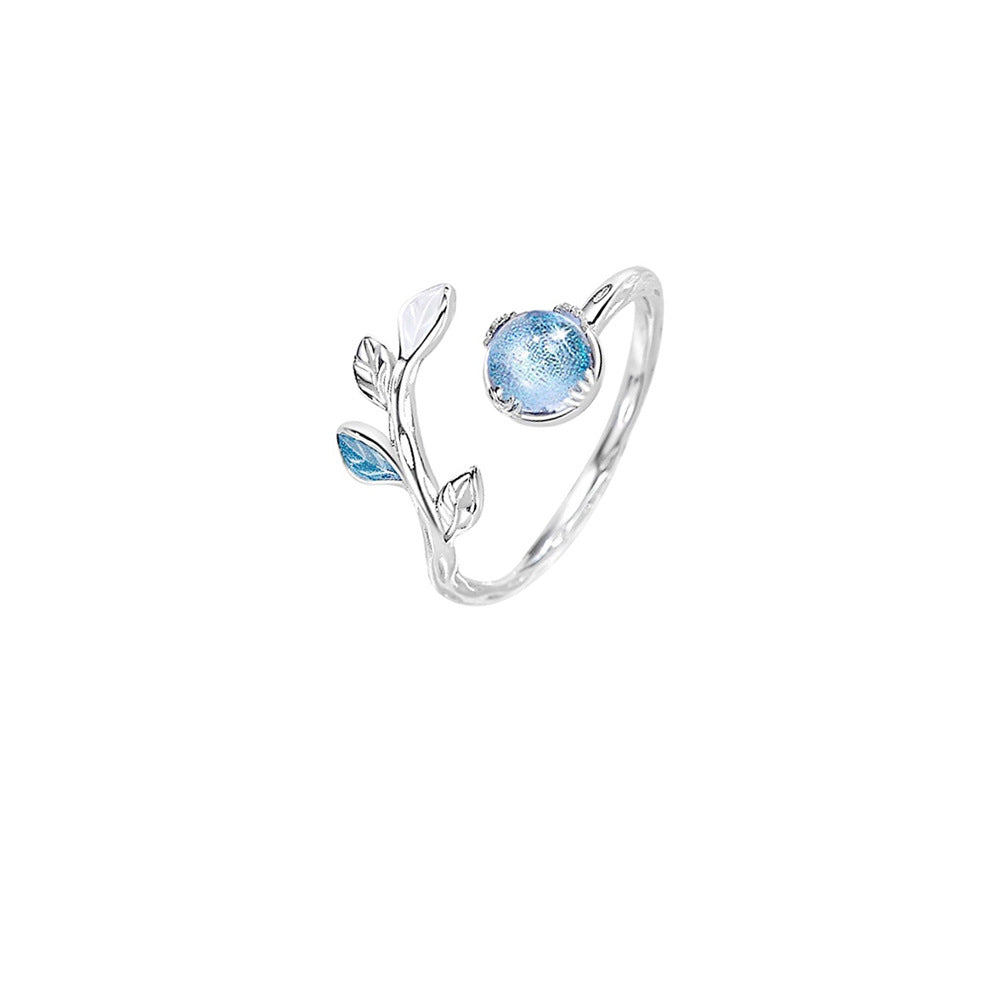 “Azure Forest Glow” 925 Sterling Silver Blue Glass Leaf Jewelry Set