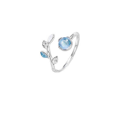 “Azure Forest Glow” 925 Sterling Silver Blue Glass Leaf Jewelry Set