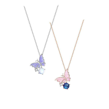 “Butterfly Dream” 925 Sterling Silver Glass Bead Butterfly Necklace