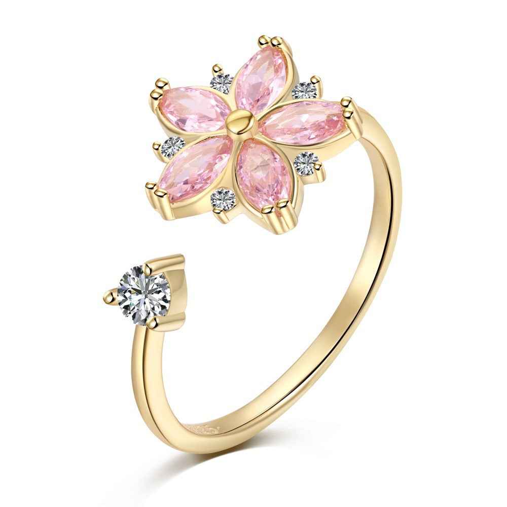 “Blooming Spin” 925 Sterling Silver Rotating Pink Blossom Ring