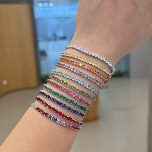 “Aura Gleam” 925 Sterling Silver Elastic Tennis Bracelet