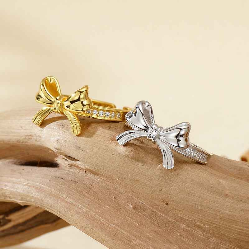 "Grace Bow" 925 Sterling Silver Pavé Ribbon Ring