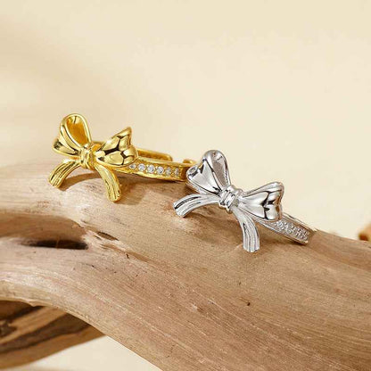 "Grace Bow" 925 Sterling Silver Pavé Ribbon Ring