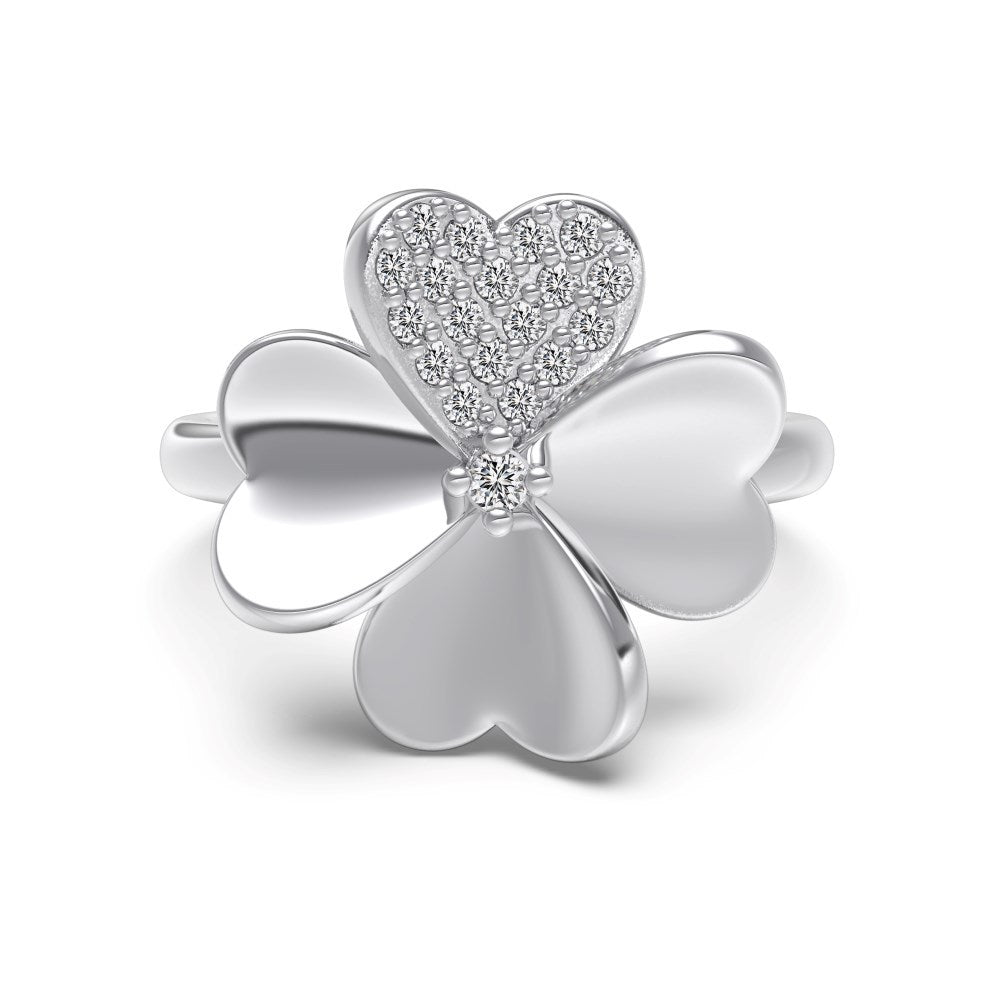 “Lucky Heart Clover” S925 Sterling Silver Heart Clover Jewelry Set (Necklace & Ring)
