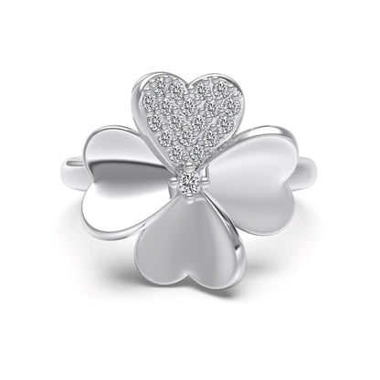“Lucky Heart Clover” S925 Sterling Silver Heart Clover Jewelry Set (Necklace & Ring)