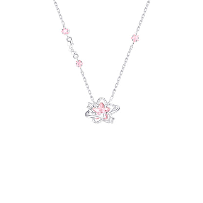 “Pink Stardust” 925 Sterling Silver Star Planet Pink Zircon Necklace