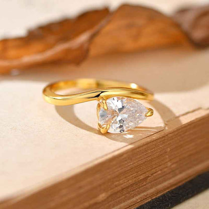 "Wave Dewdrop" 925 Sterling Silver Teardrop Zircon Ring