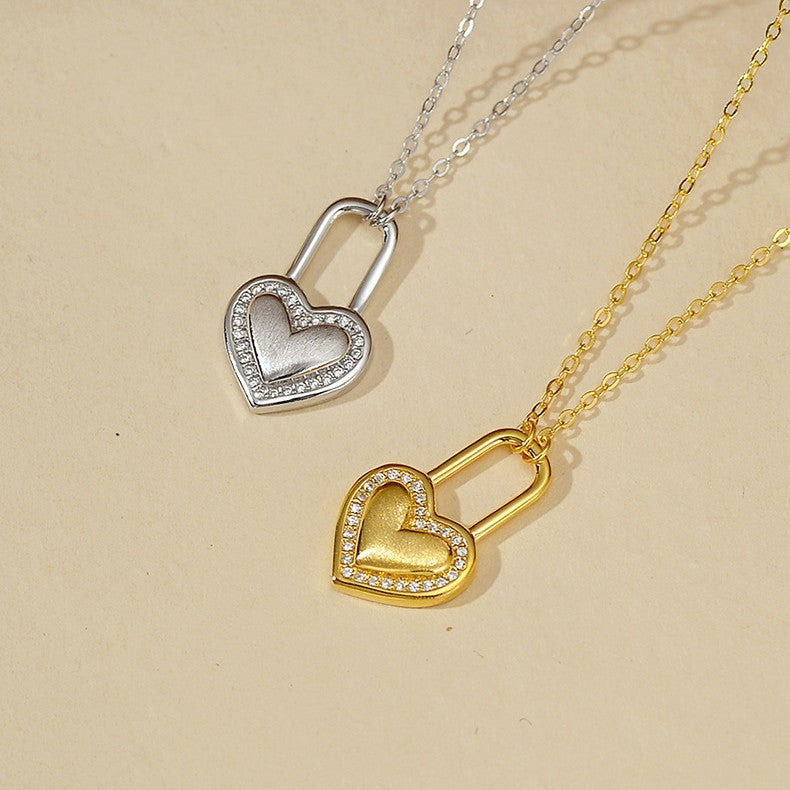“Heartlock Grace” 925 Sterling Silver Micro Pavé Heart Lock Necklace