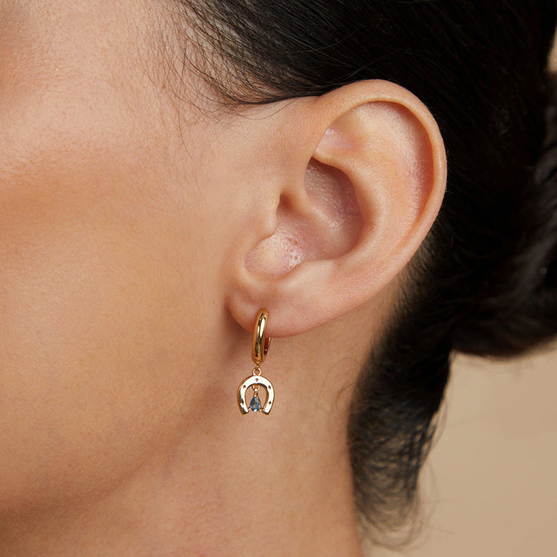 “Stella Arc” 925 Sterling Silver Blue Zircon Geometric Huggie Earrings