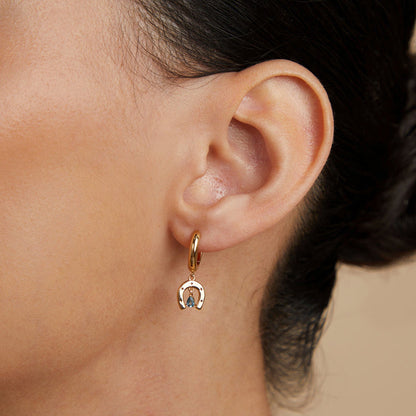 “Stella Arc” 925 Sterling Silver Blue Zircon Geometric Huggie Earrings