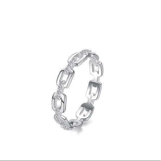 “Linked Form” 925 Sterling Silver Geometric Chain Ring