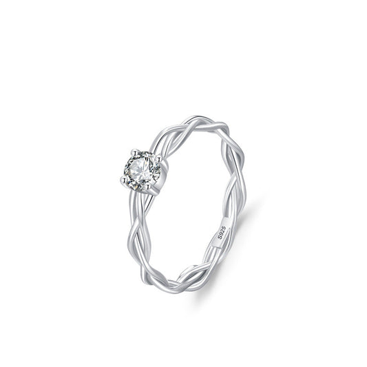 “Luna Braid” 925 Sterling Silver Solitaire Ring