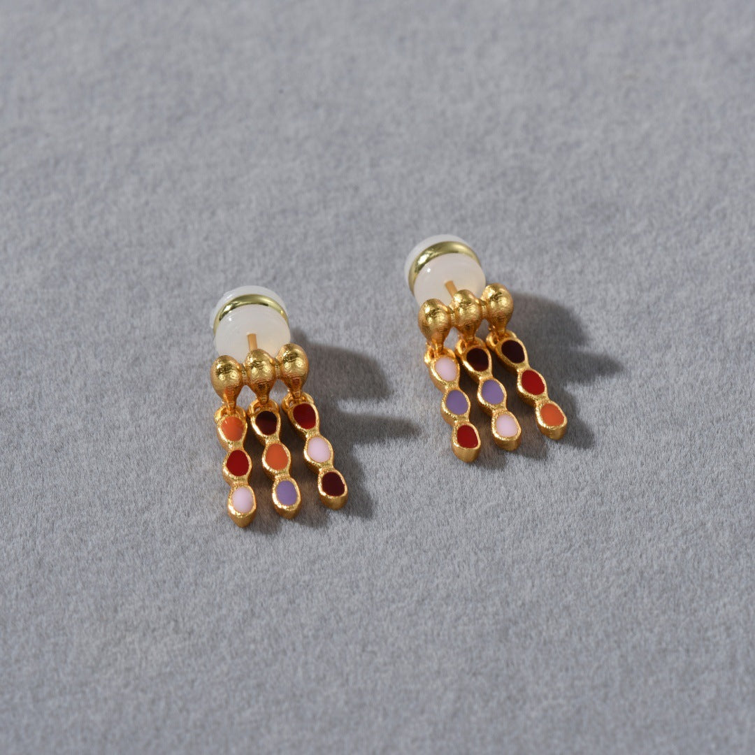 Prism Drop 18K Gold-Plated Brass Enamel Tassel Stud Earrings