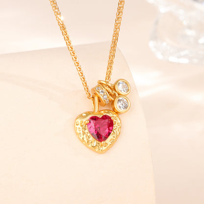 “Rouge Héritage” S925 Sterling Silver Vintage Red Heart Necklace