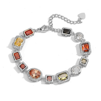Imperial Mosaic Brass Genuine Gold-Plated 3A Multicolor Zircon Geometric Necklace & Bracelet Set