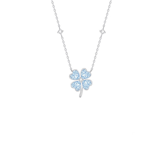 “Frozen Clover” S925 Sterling Silver Crystal Four-Leaf Clover Necklace