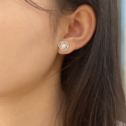 “Pearl Aurelia” 925 Sterling Silver Pearl & Pavé Floral Stud Earrings